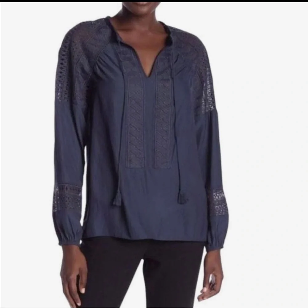 Ramy Brook Winnie Navy Blouse Crochet Trim Sz Small